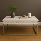 Florence Limed White Wooden Top Coffee Table with Gold Metal Legs