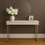 Florence Limed White Wood Top Console Table with Gold Metal Leg