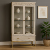 Florence Limed White Display Cabinet with Metal Gold Legs