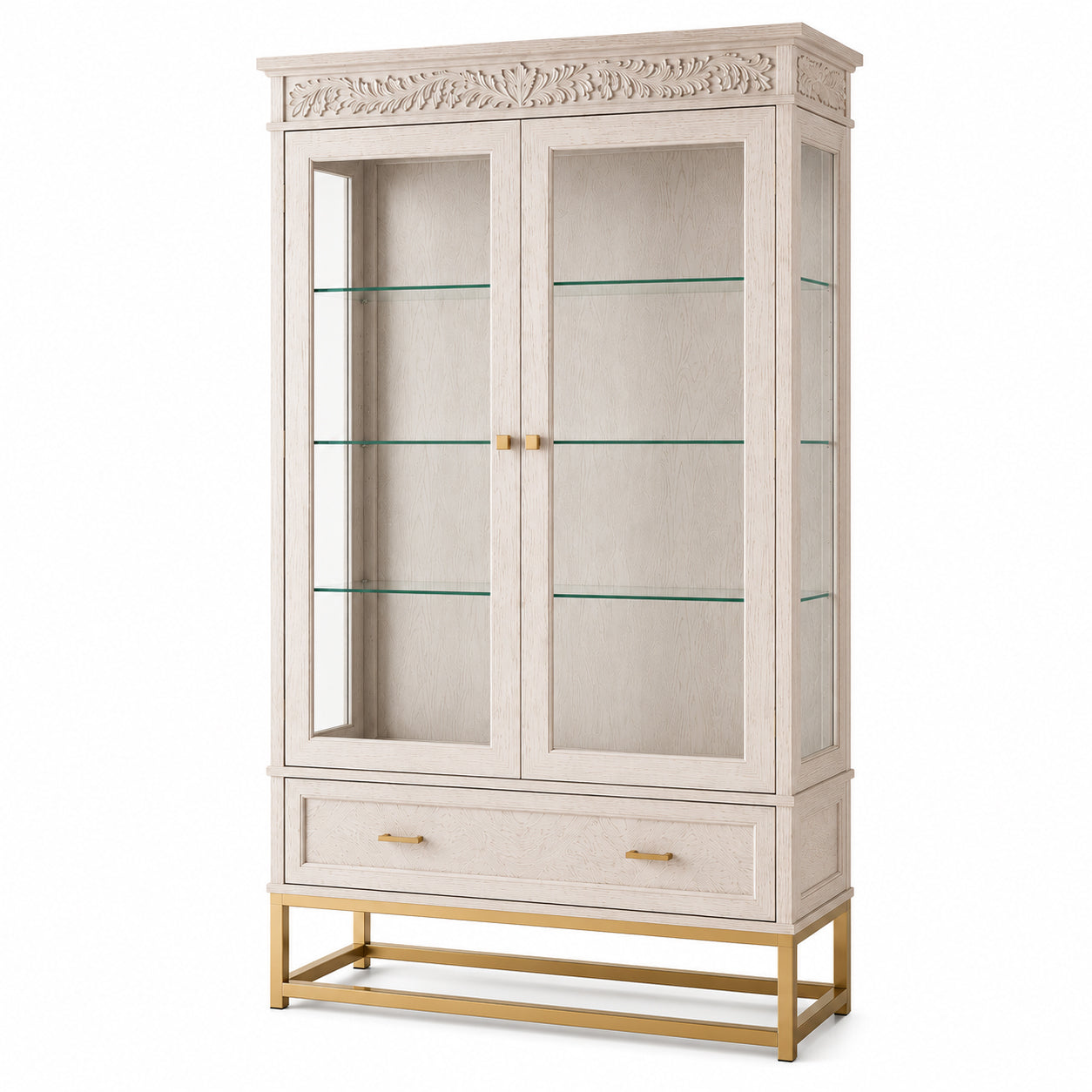 Florence Limed White French Display Cabinet with Metal Gold Legs