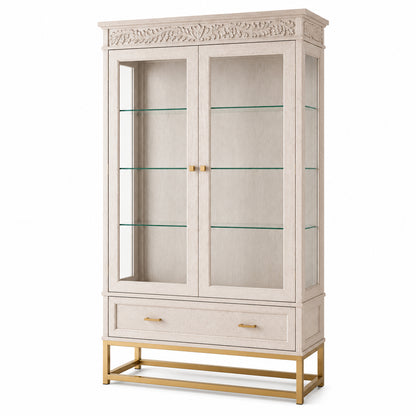 Florence Limed White French Display Cabinet with Metal Gold Legs