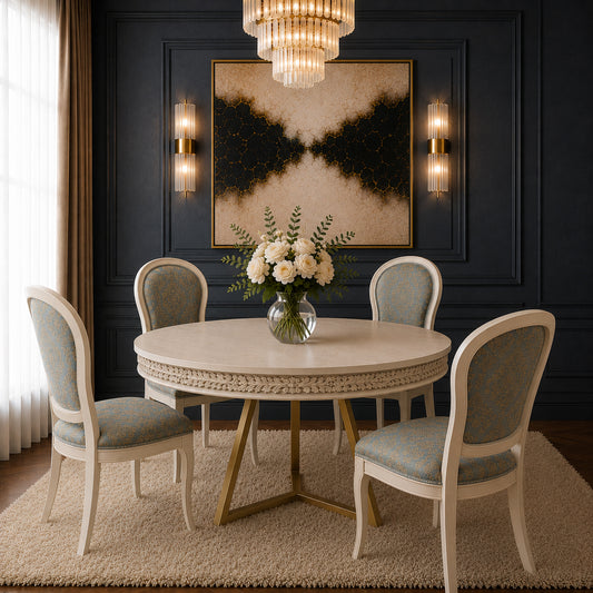 Florence Limed White Round Dining Table - Lifestyle