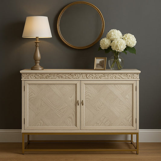 Florence Limed White Sideboard with Gold Metal Legs