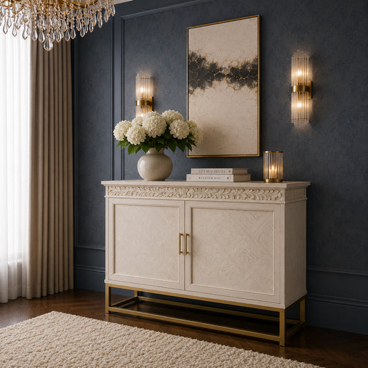 Florence Limed White Sideboard with Gold Metal Legs