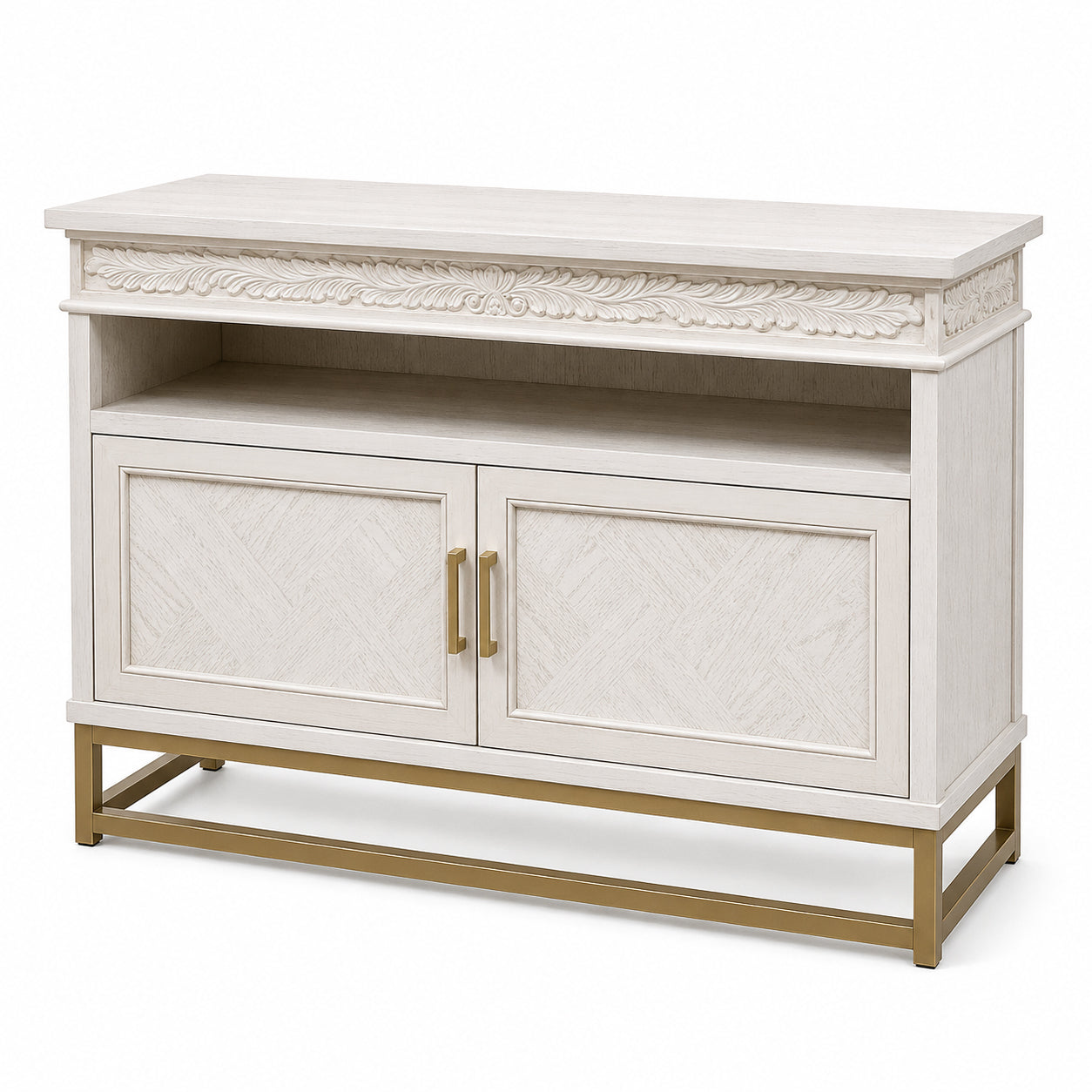 Florence Limed White TV Cabinet with Metal Gold Legs