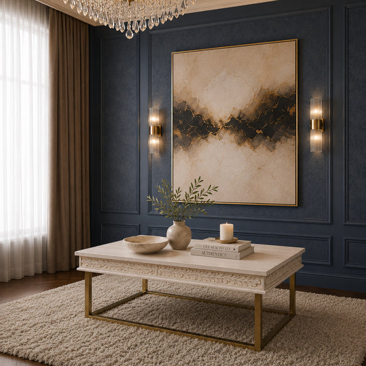 Florence Wooden Top Coffee Table with Gold Metal Leg - Lifestyle