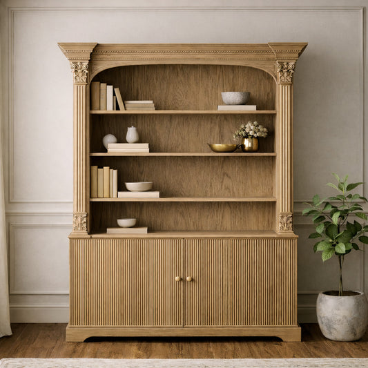Fluted Column French Style Bookcase with Cupboard
