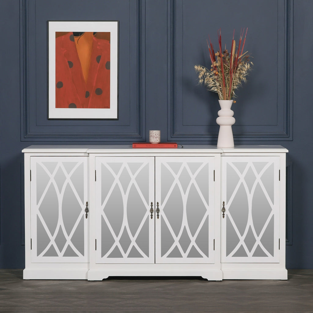 French Breakfront White Mirror Front Sideboard