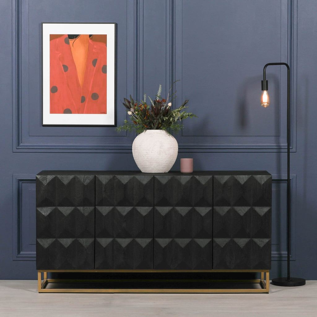 Black Contemporary Diamond Pattern Sideboard
