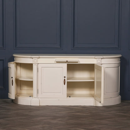 Distressed Ivory Large French Curved Sideboard