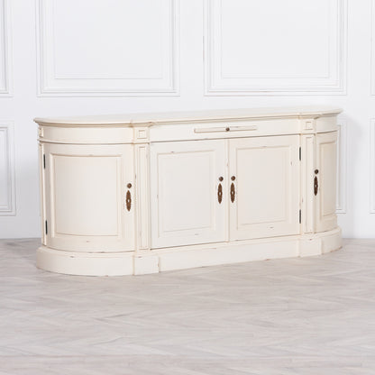 Distressed Ivory Large French Curved Sideboard