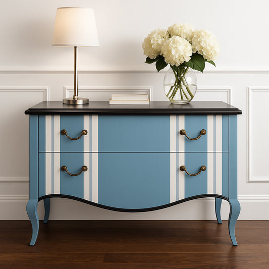 Classic French 2 Drawer Striped Blue Chest