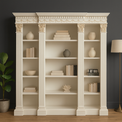 White French column bookcase with Gold Highlights