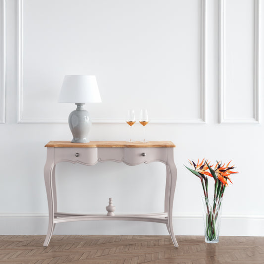 French Grey Console Table with Wooden Top