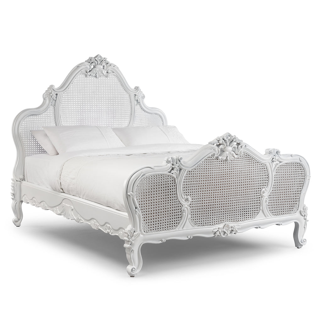 French Heavily Carved Rattan Bed