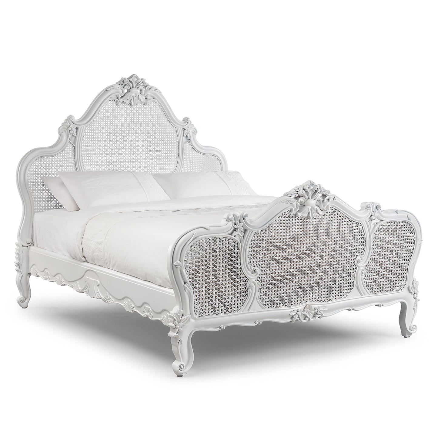 French Heavily Carved Rattan Bed