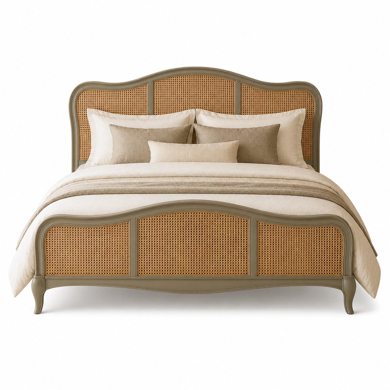 Isabella French Rattan Bed with Grey Distressed Frame