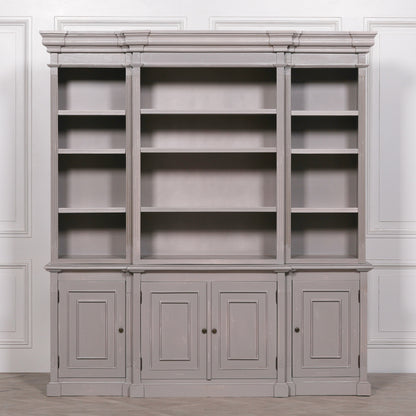 Heavily Distressed Grey French Bookcase with Cupboard
