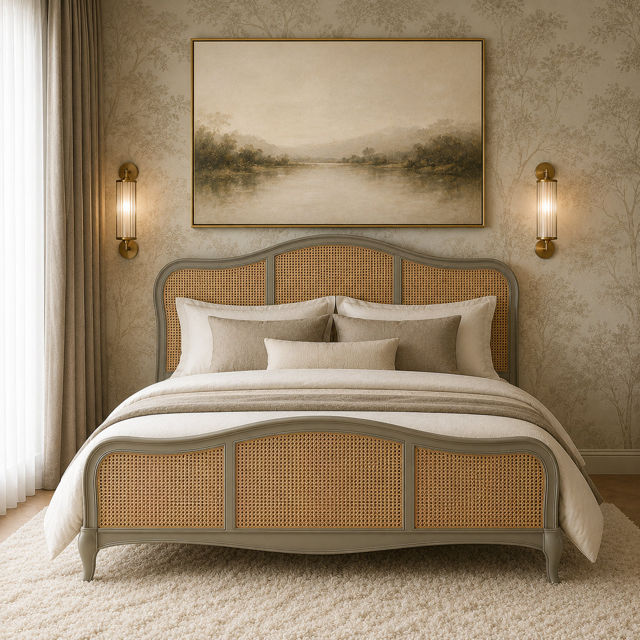 Isabella Grey French Rattan Bed with Distressed Effect
