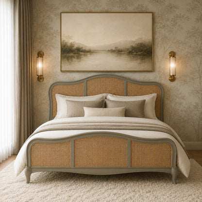 Isabella Grey French Rattan Bed with Distressed Effect