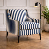 Harrington Navy Stripe French Armchair with Black Legs