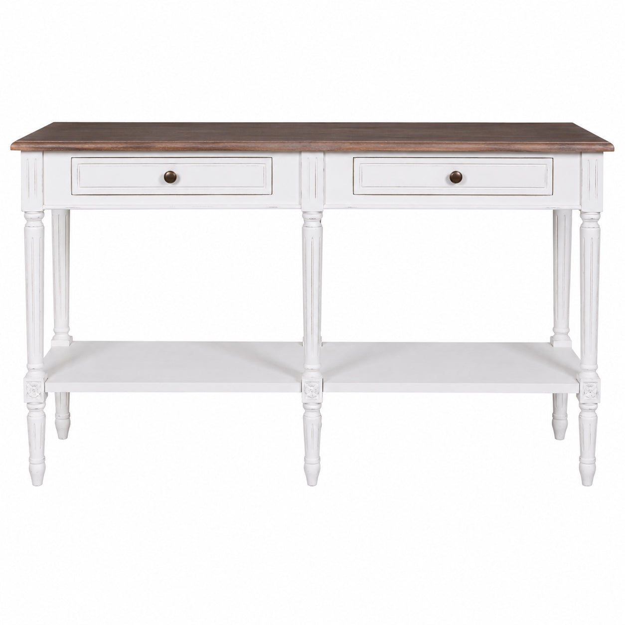 Helena French Console Table with Rattan Shelf