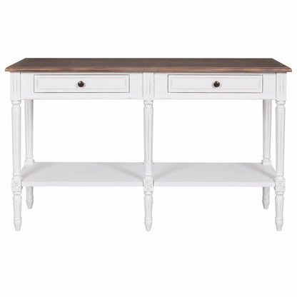 Helena French Console Table with Rattan Shelf