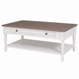 Helena French Coffee Table with Rattan Shelf