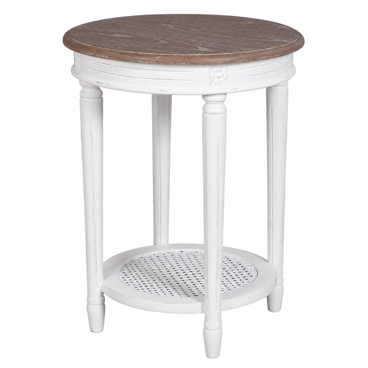 Helena French Side Table with Rattan Shelf