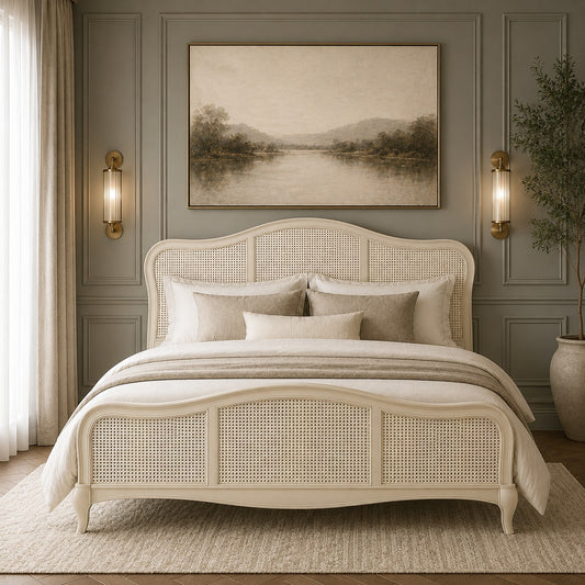 Isabella Ivory French Rattan Bed