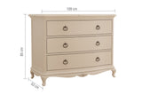 Ivory French 3 Drawer Chest Size