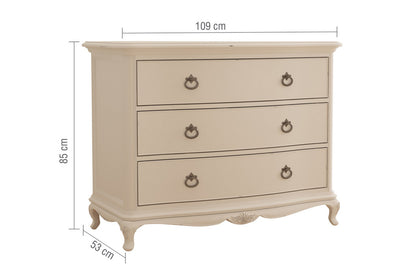Ivory French 3 Drawer Chest Size