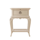 Ivory French Bedside Table with Rattan Shelf