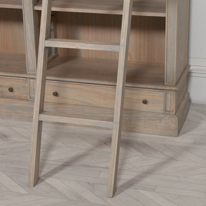 Large Rustic Wooden French Bookcase with Ladder
