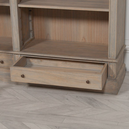Large Rustic Wooden French Bookcase with Ladder