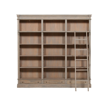 Large Rustic Wooden French Bookcase with Ladder