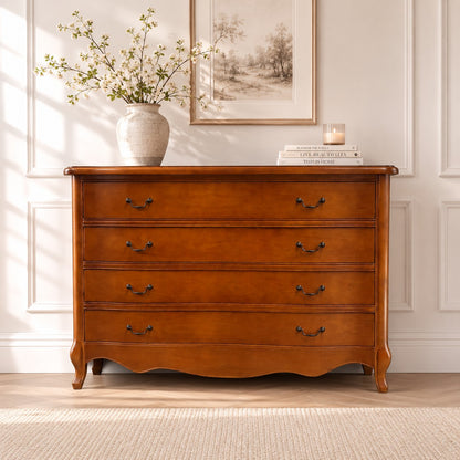 Light  Stained French Style 4 Drawer Chest