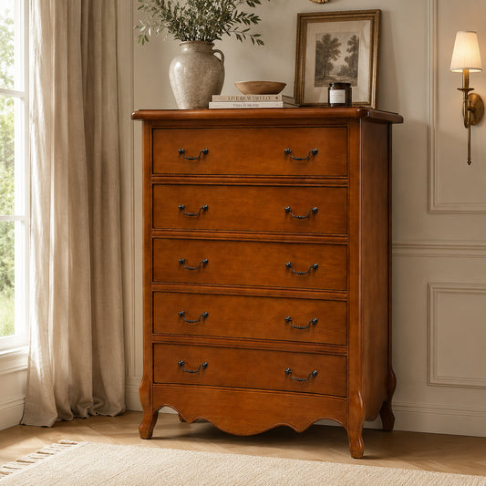 Light Stained French Tall Chest of Drawers