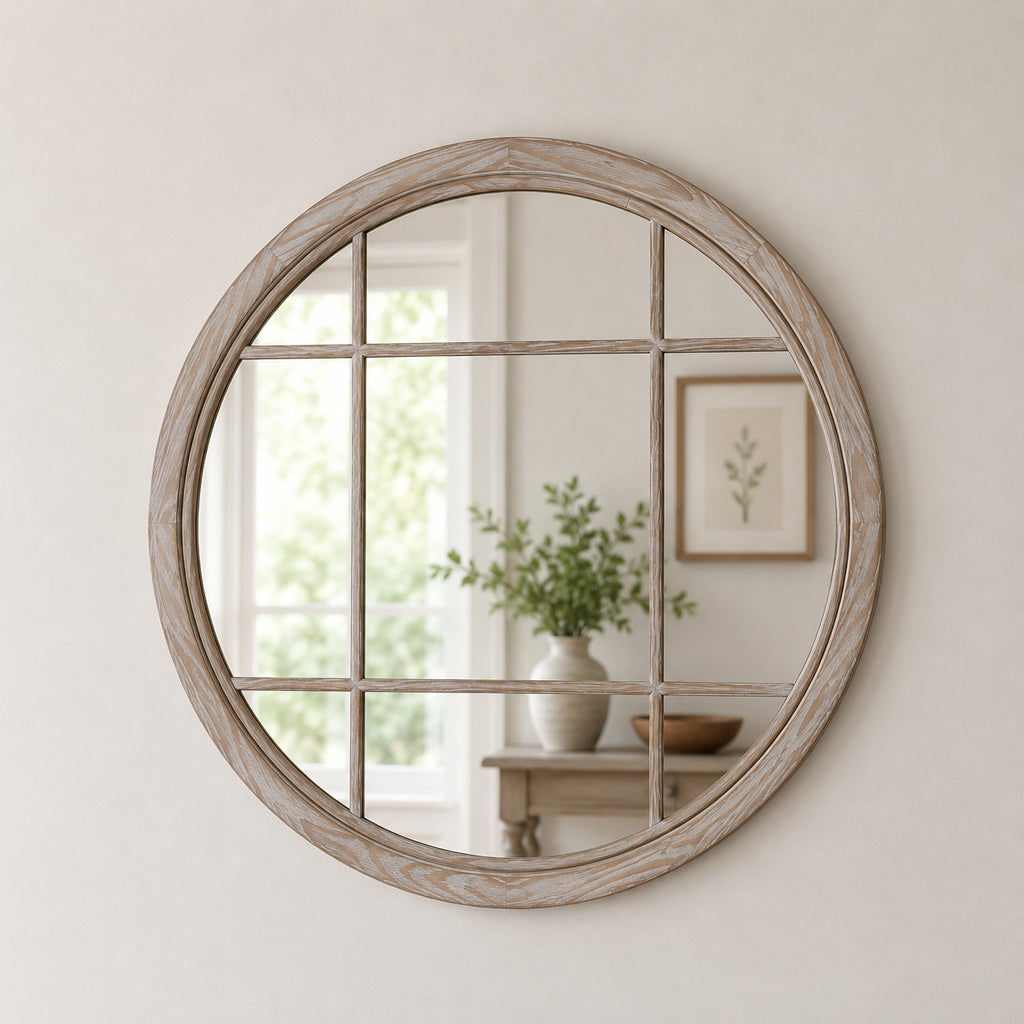 Lille Round Reclaimed Pine French Wall Mirror
