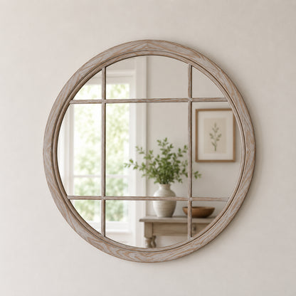 Lille Round Reclaimed Pine French Wall Mirror