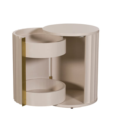 Lily Off-White High Gloss Bedside Table - LEFT