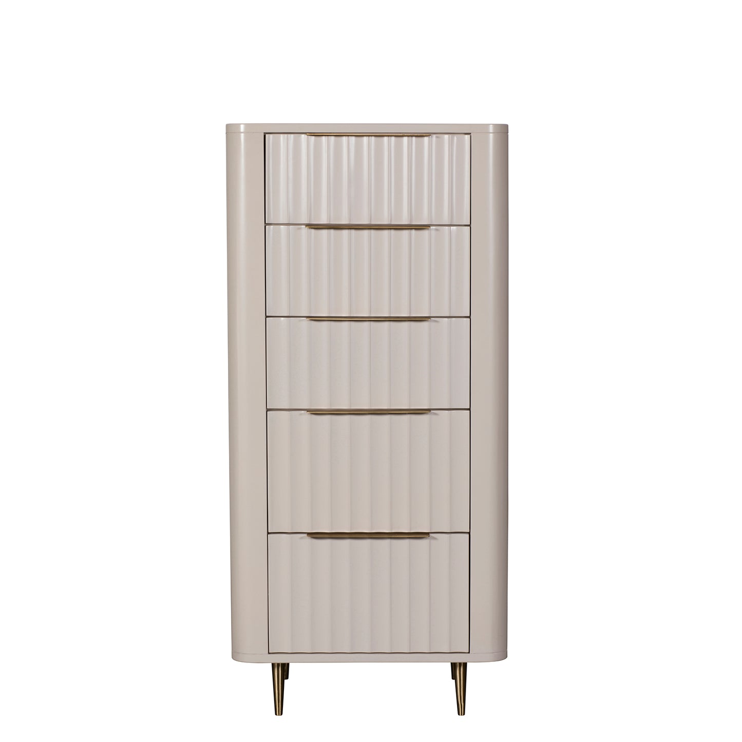 Lily Off-White High Gloss Tall Chest - Front View