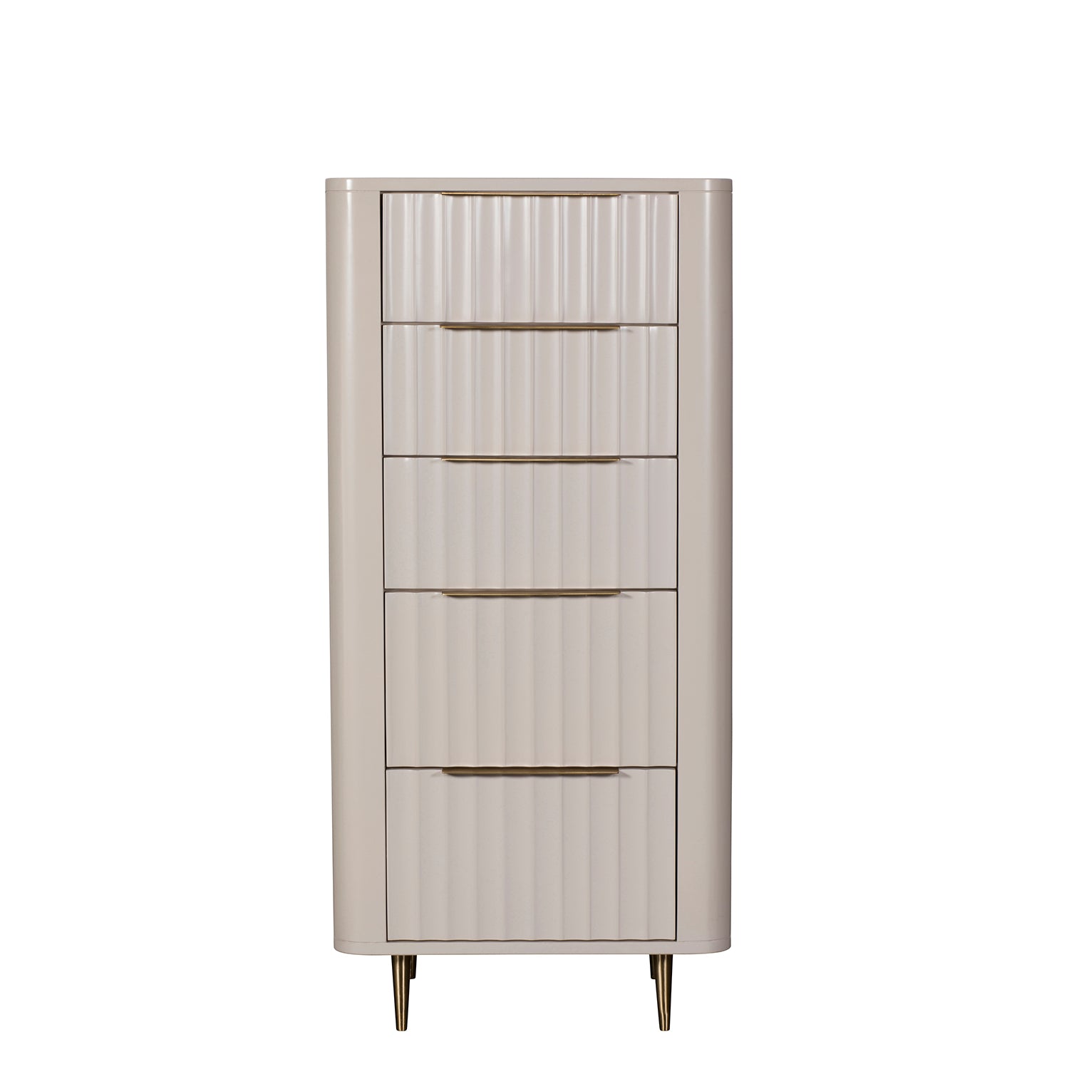 Lily Off-White High Gloss Tall Chest - Front View