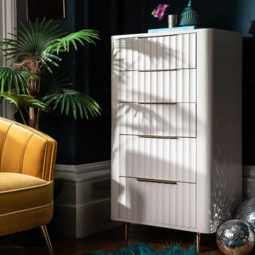 Lily Off-White High Gloss Tall Chest