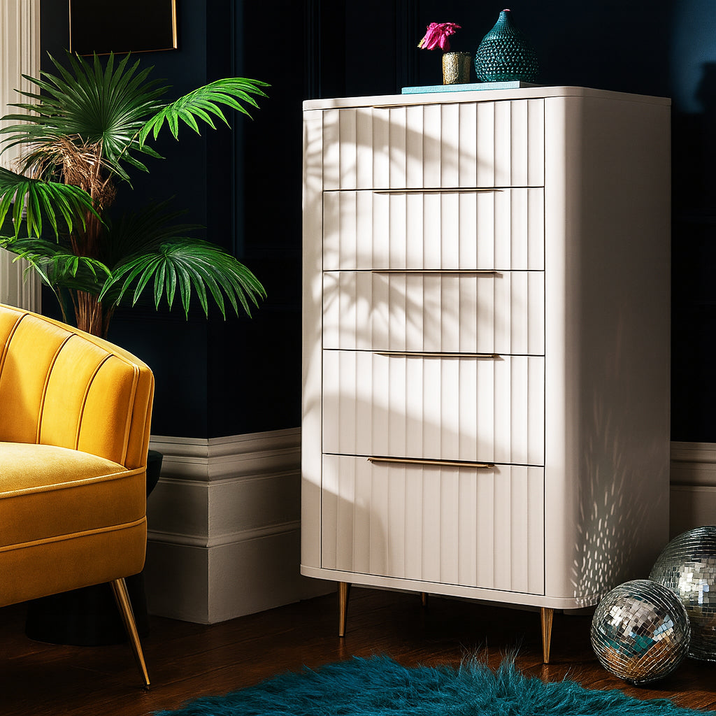 Lily Off-White High Gloss Tall Chest