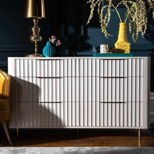 Lily Off-White High Gloss 6-Drawer Wide Chest