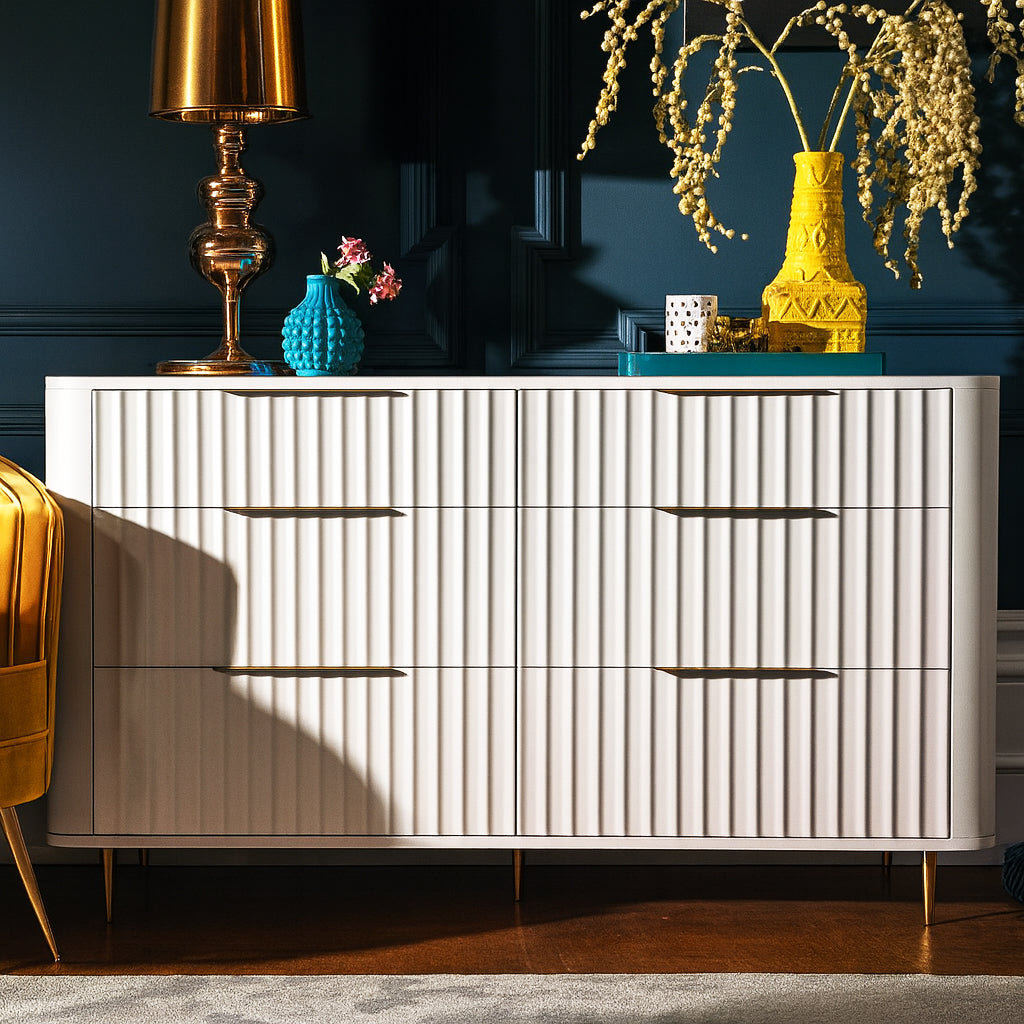 Lily Off-White High Gloss 6-Drawer Wide Chest