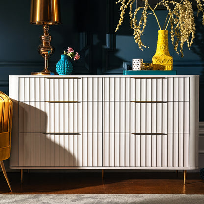 Lily Off-White High Gloss 6-Drawer Wide Chest