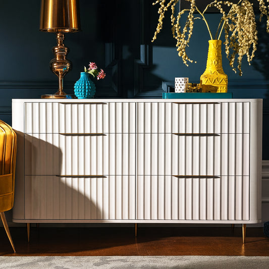 Lily Off-White High Gloss 6-Drawer Wide Chest