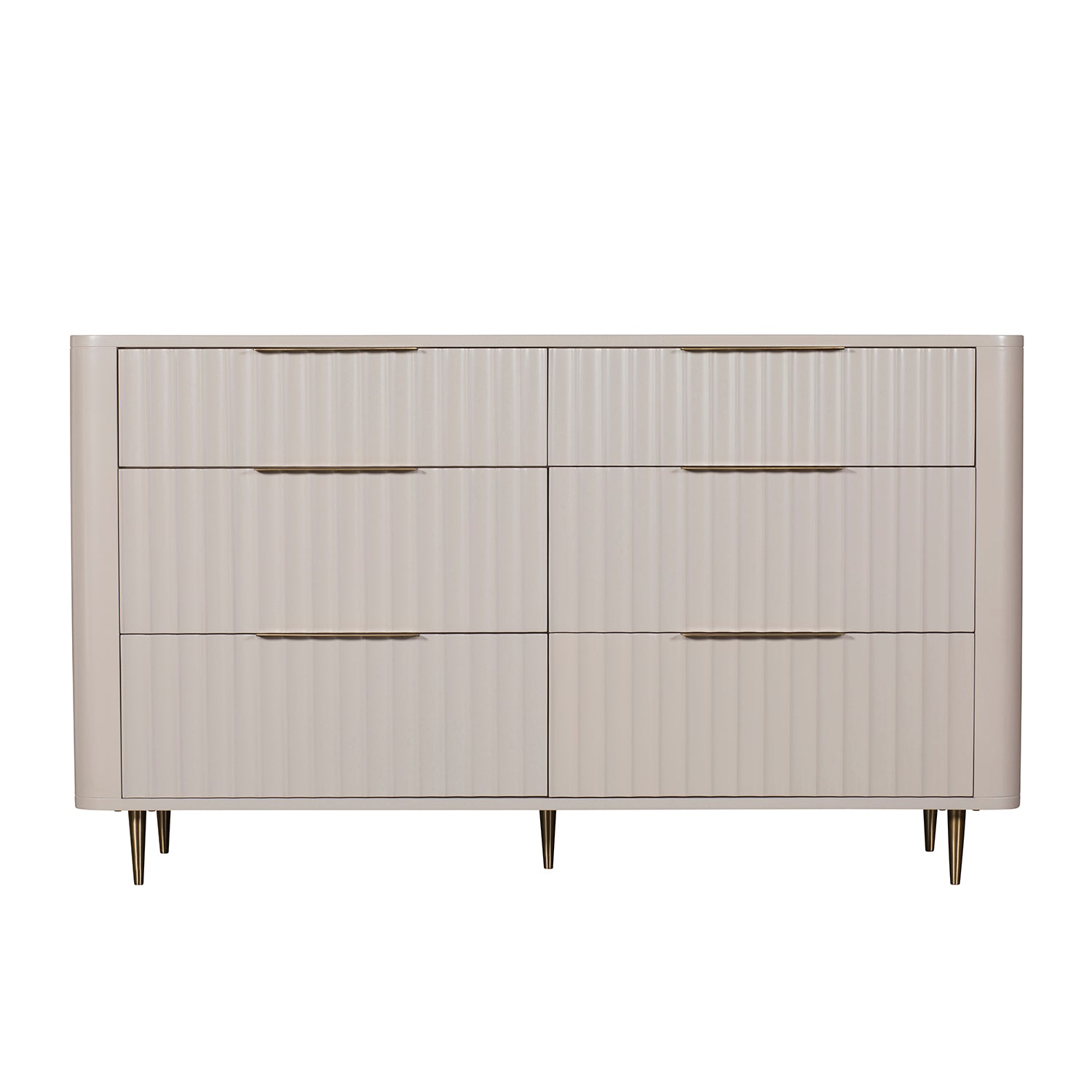 Lily Off-White High Gloss 6-Drawer Wide Chest - Front View
